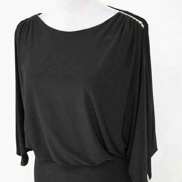 Betsy and Adam Dress Petites 2P Black Slit Sleeve Stretch Knit Rhinestones Long - Picture 7 of 16